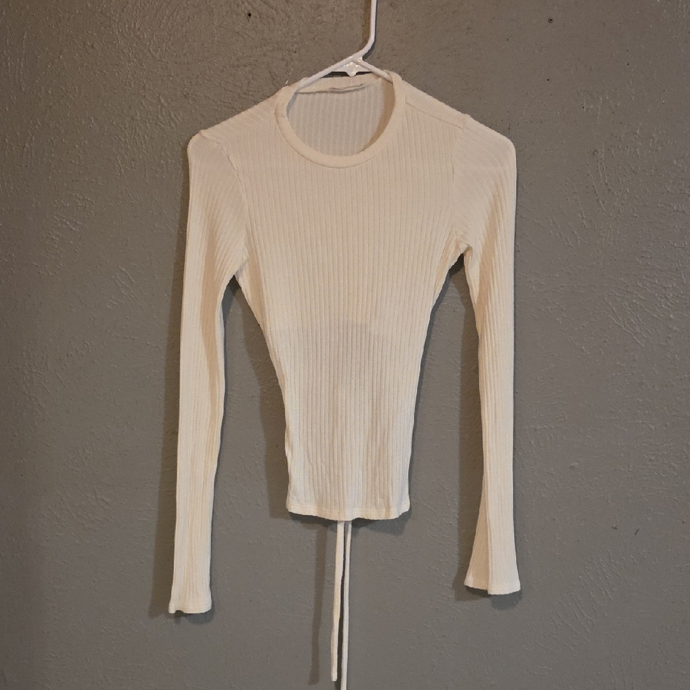 Reformation Cream Ribbed Long Sleeve Top